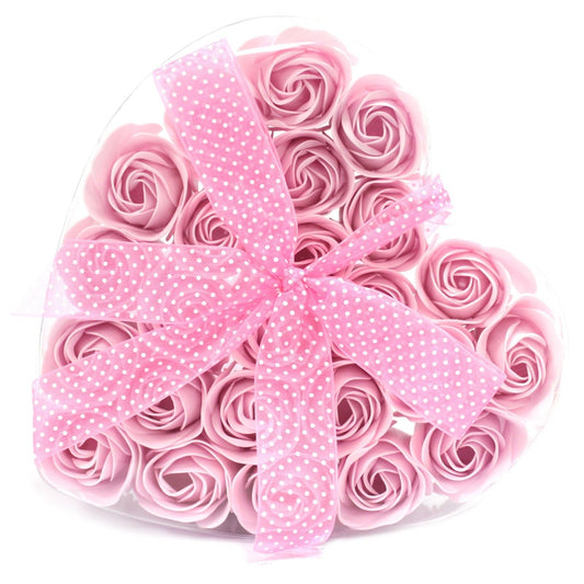 Set Mit 24 Seifenblumen Herzschachtel - Pinke Rosen
