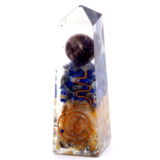 Orgonite Obelisk Power Point Kupfer Lapis und Gelber Aventurin 90x25 mm