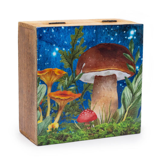 Große Quadratische Box 15x17,5x8cm - Pilzdesign Teal