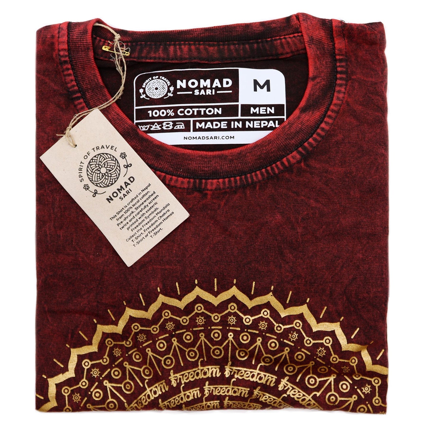 Mittleres Stein-gewaschenes T-Shirt Mandala Maroon