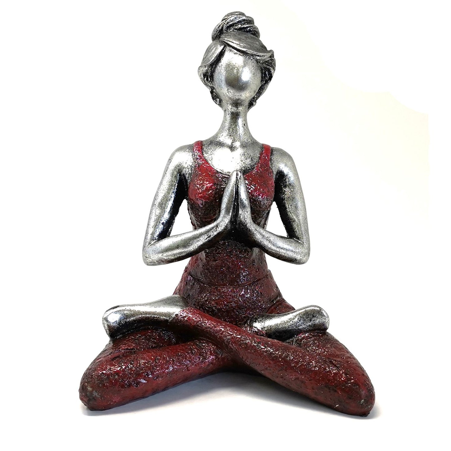 Yoga Dame Figur Silber Bordeaux 24cm Handgefertigt aus Indonesien
