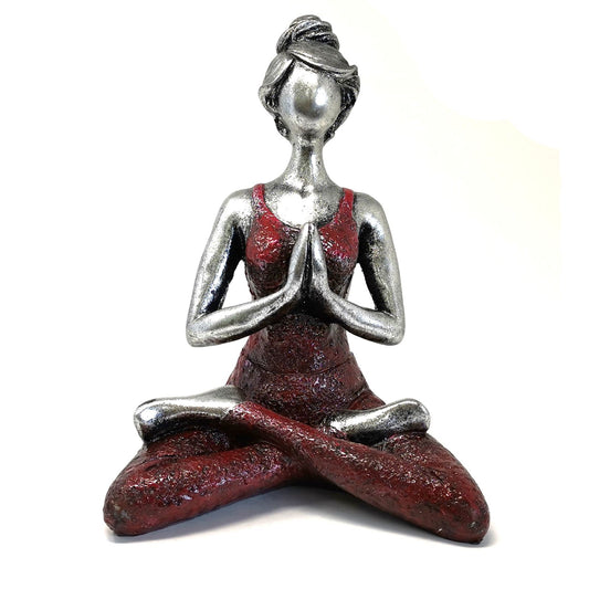 Yoga Dame Figur Silber Bordeaux 24cm Handgefertigt aus Indonesien