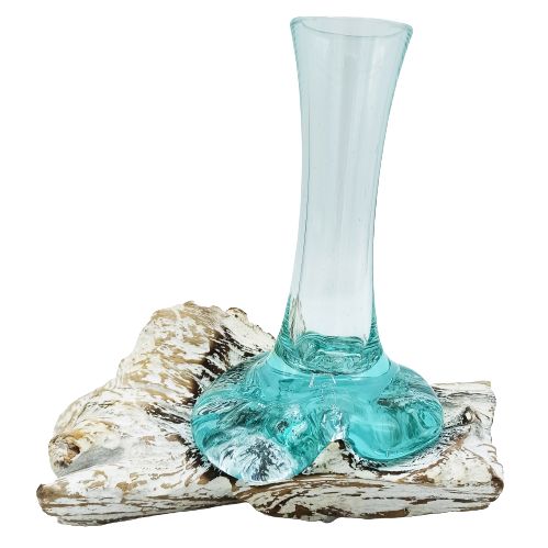 Geschmolzenes Glas Auf Weißgewaschenem Holz Vase Klein