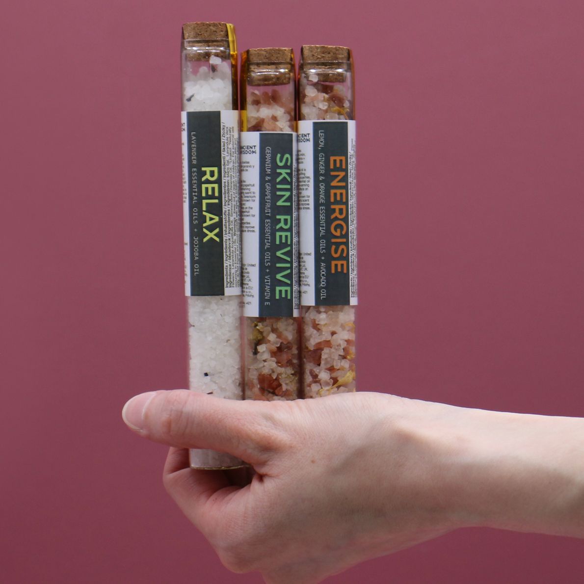 Badesalze in Fläschchen Geschenkpackung mit 7 Stück