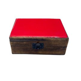 Mittlere Keramisch Glasierte Holzbox 15x10x6cm Rot