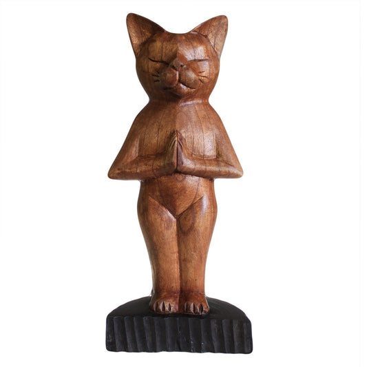 Handgeschnitzte Yoga Katze Stehend
