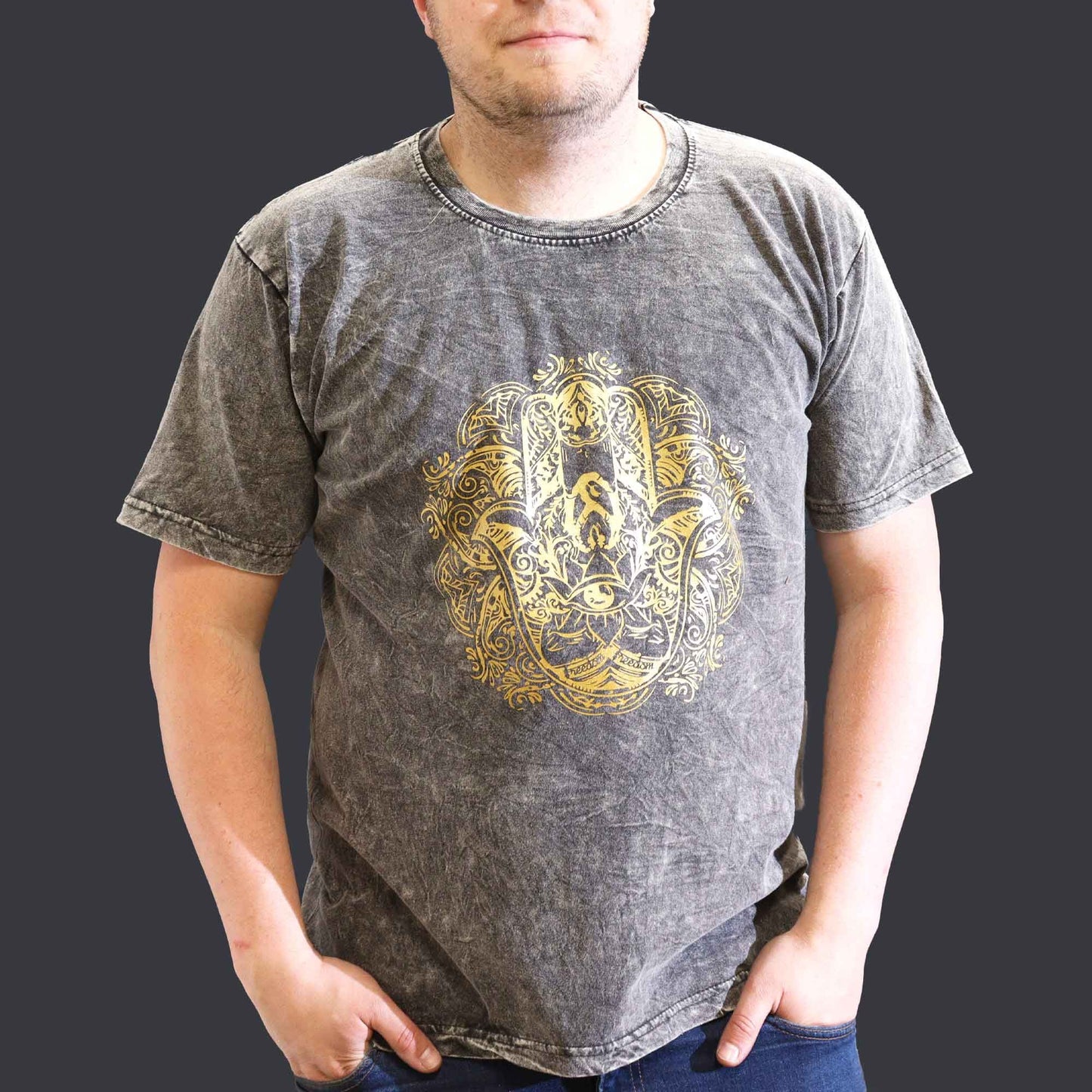 XLarge Stein Gewaschenes T-Shirt Hamsa Dunkelgrau