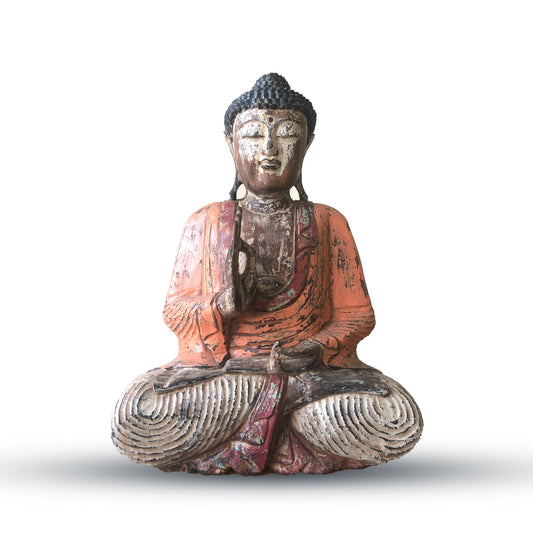 Vintage Orange Handgeschnitzte Buddha Statue 60cm Lehrübertragung