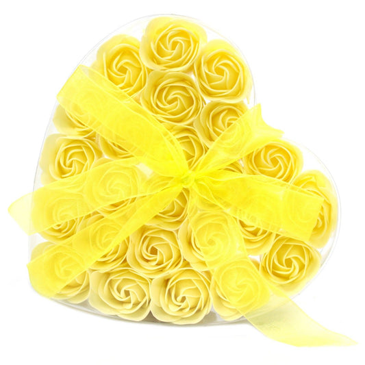Set Mit 24 Seifenblumen Herzbox - Gelbe Rosen