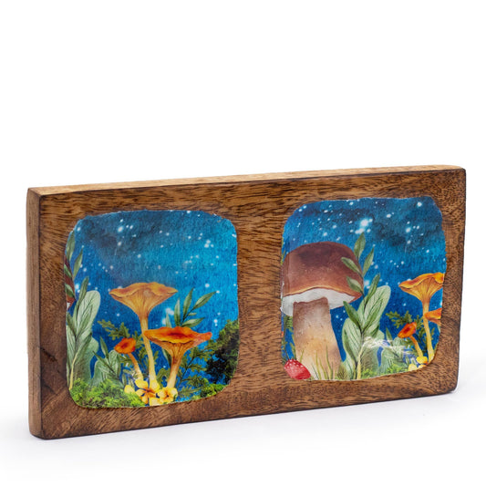 Doppelte Schmuckschale 20x10x2.5cm - Pilzdesign Teal