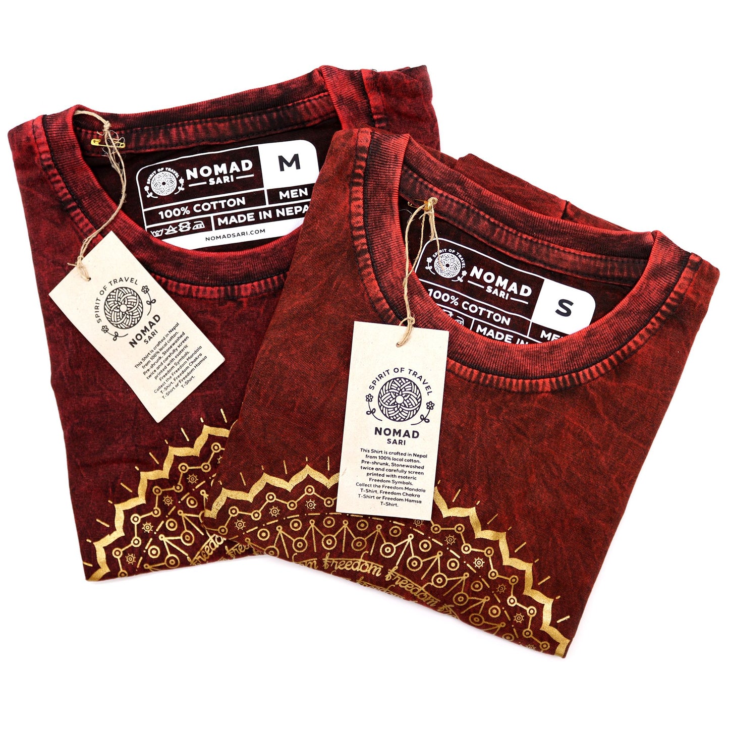 Mittleres Stein-gewaschenes T-Shirt Mandala Maroon