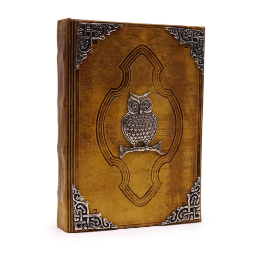 Kreatives Notizbuch Kaffee Tan mit Zink Eule Dekor 200 Deckle Edges Seiten 26x18cm