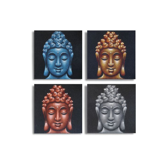 Set Mit 4 Buddha Köpfen Sand Detail 30x30cm