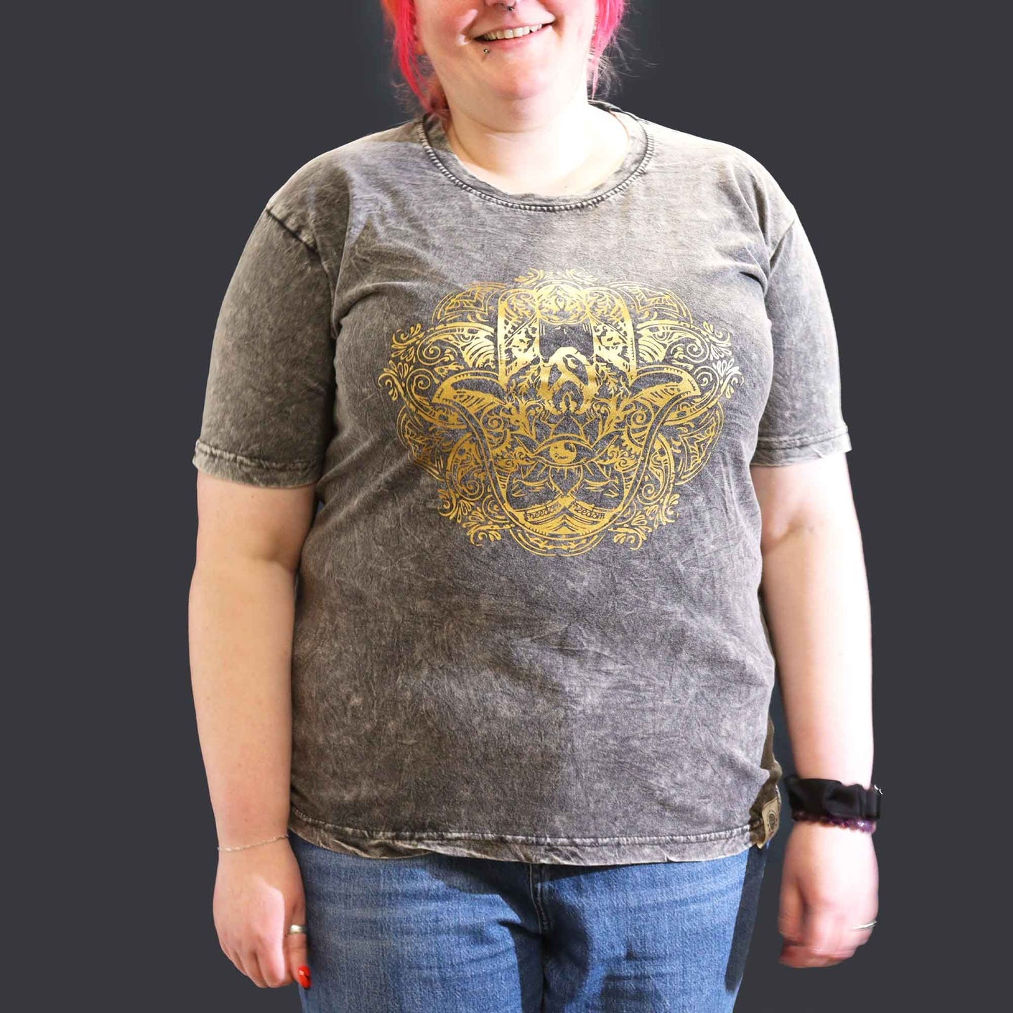 XLarge Stein Gewaschenes T-Shirt Hamsa Dunkelgrau