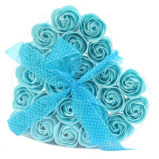Set Mit 24 Seifenblumen Herzbox - Blaue Rosen