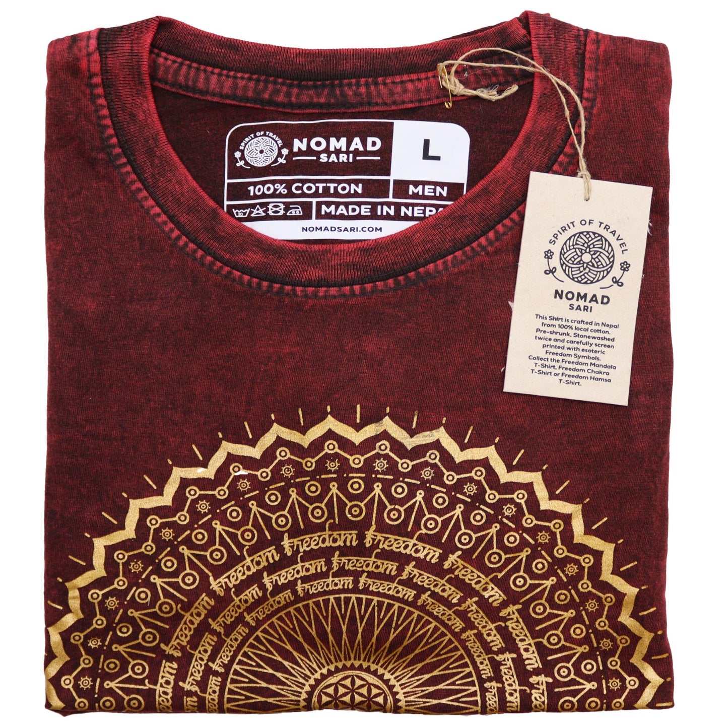 Großes Stein-Waschen T-Shirt Mandala Maroon