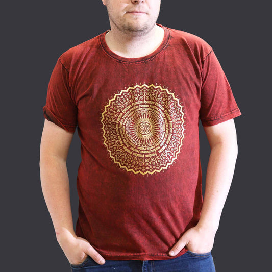 XLarge Stein Gewaschenes T-Shirt Mandala Burgunderrot