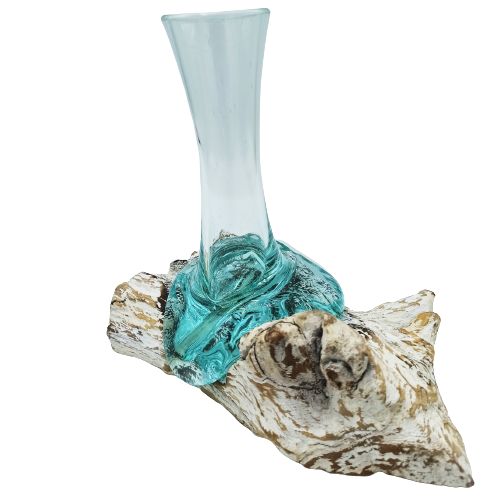 Geschmolzenes Glas Auf Weißgewaschenem Holz Vase Klein