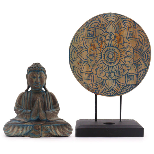 Buddha Feng Shui Set - Blumen Mandala - Blau (2 Designs)