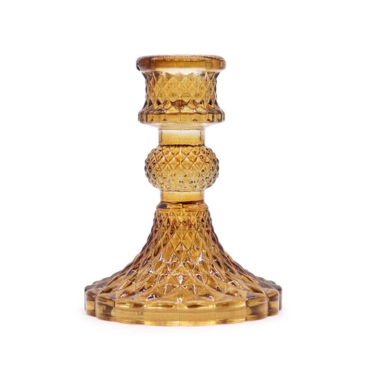 Set Mit 2 Vintage Dinner Kerzenhaltern - Antikes Amber