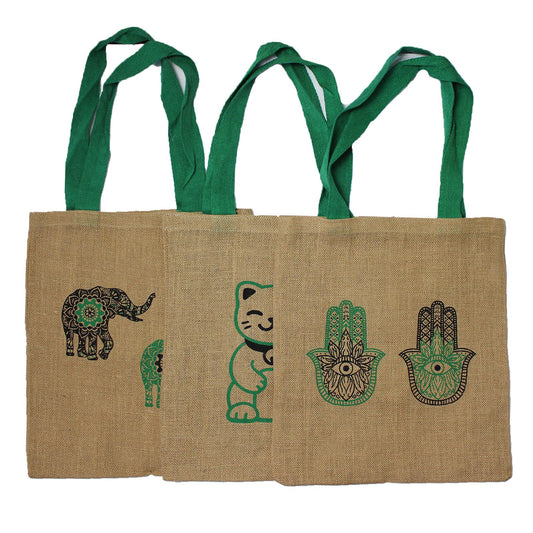 Große Jute Shopper Tasche Mit Mandala Elefant Design