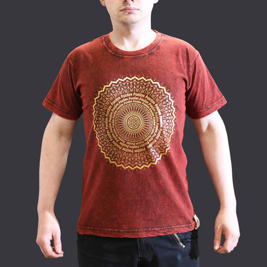 Kleines Stein-Gewaschenes T-Shirt mit Mandala in Kastanienbraun