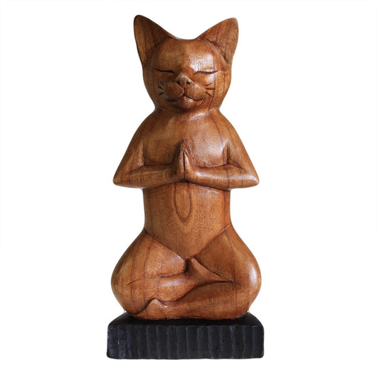 Handgeschnitzte Yoga Katze - Lotus