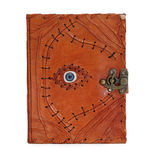 Hellbraunes Tan Buch - Böse Augen Dekor - 160 Deckle Edges Seiten - 20x15cm