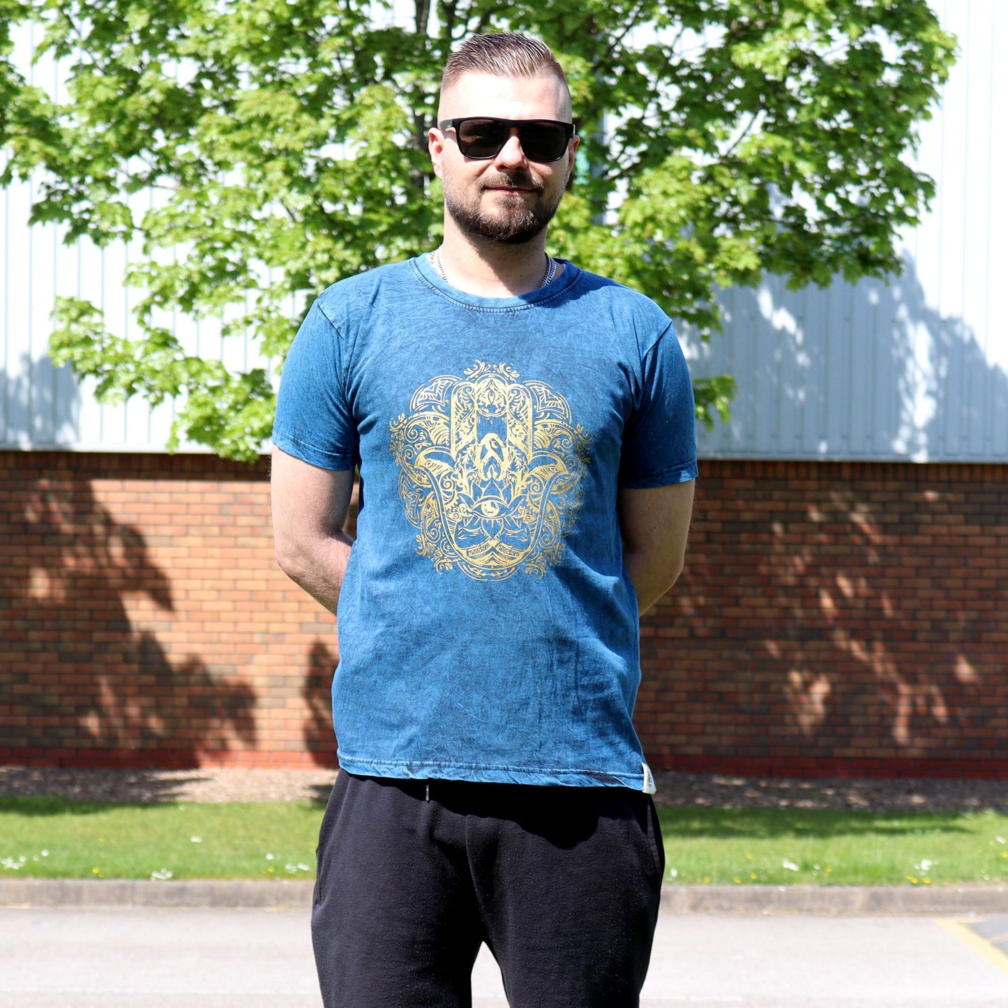 Kleine Stone Washed T-Shirt Hamsa Blau