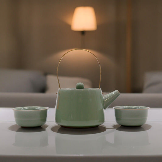 Kräuter Jade Teekannen Set - Kanne Und Zwei Tassen