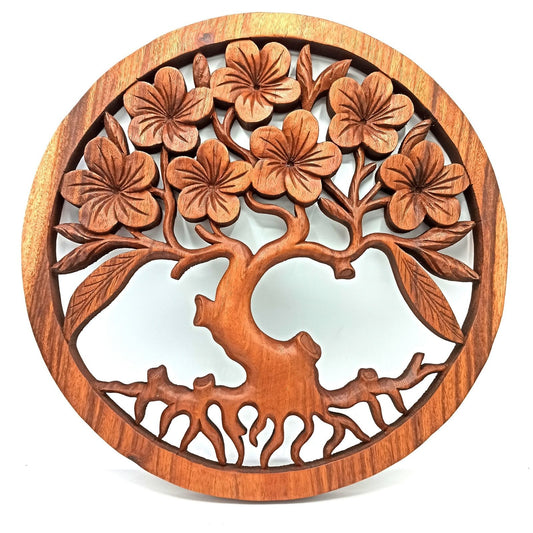 Baum Des Lebens Frangipani Wandpanel 40cm Handgefertigt Aus Suar Holz
