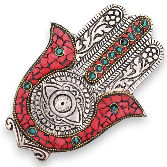 Roter Und Grüner Kleiner Hamsa Räucherstäbchen Halter 13x5,5cm