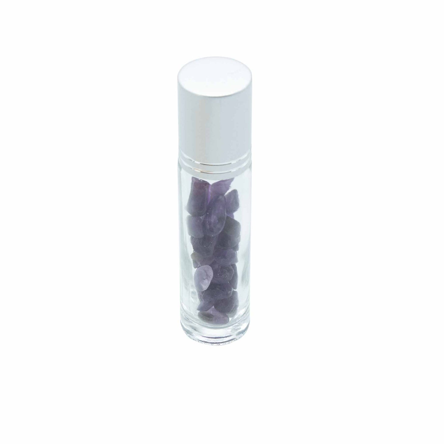 Edelstein Ätherische Öl Rollerflasche - Amethyst - Silberner Deckel + Edelstein Roller Spitze für 5ml Flasche - Amethyst