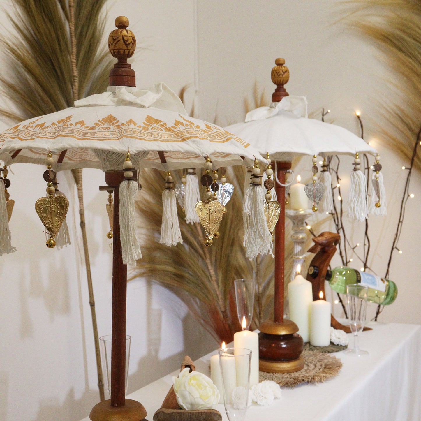 Bali Heimdekoration Sonnenschirm - Leinwand - Gold Dekor - 40cm