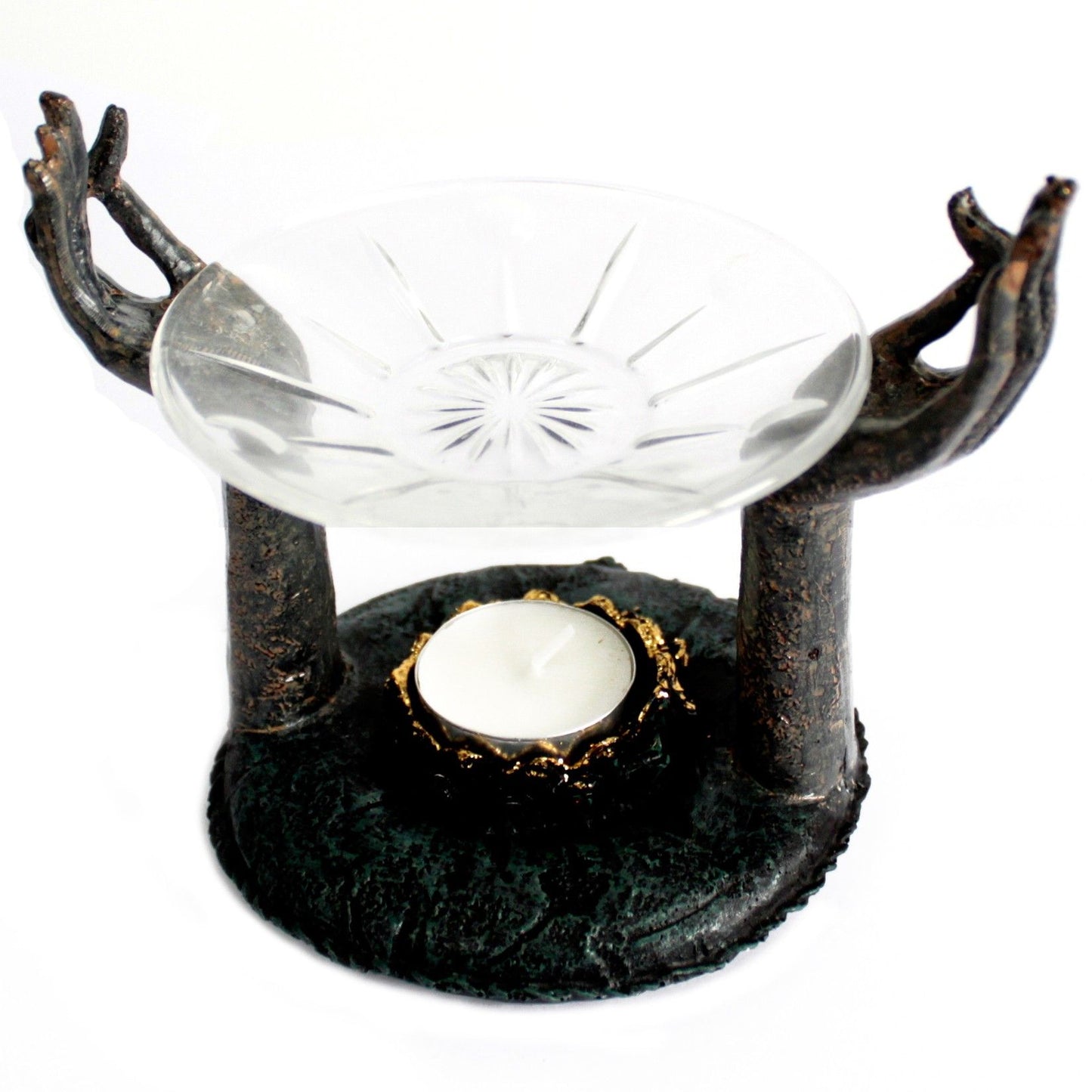 Antiker Buddha Om Hände Öl Brenner