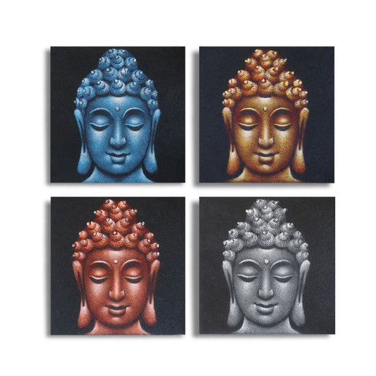 Set Mit 4 Buddha Köpfen Sand Detail 40x40cm