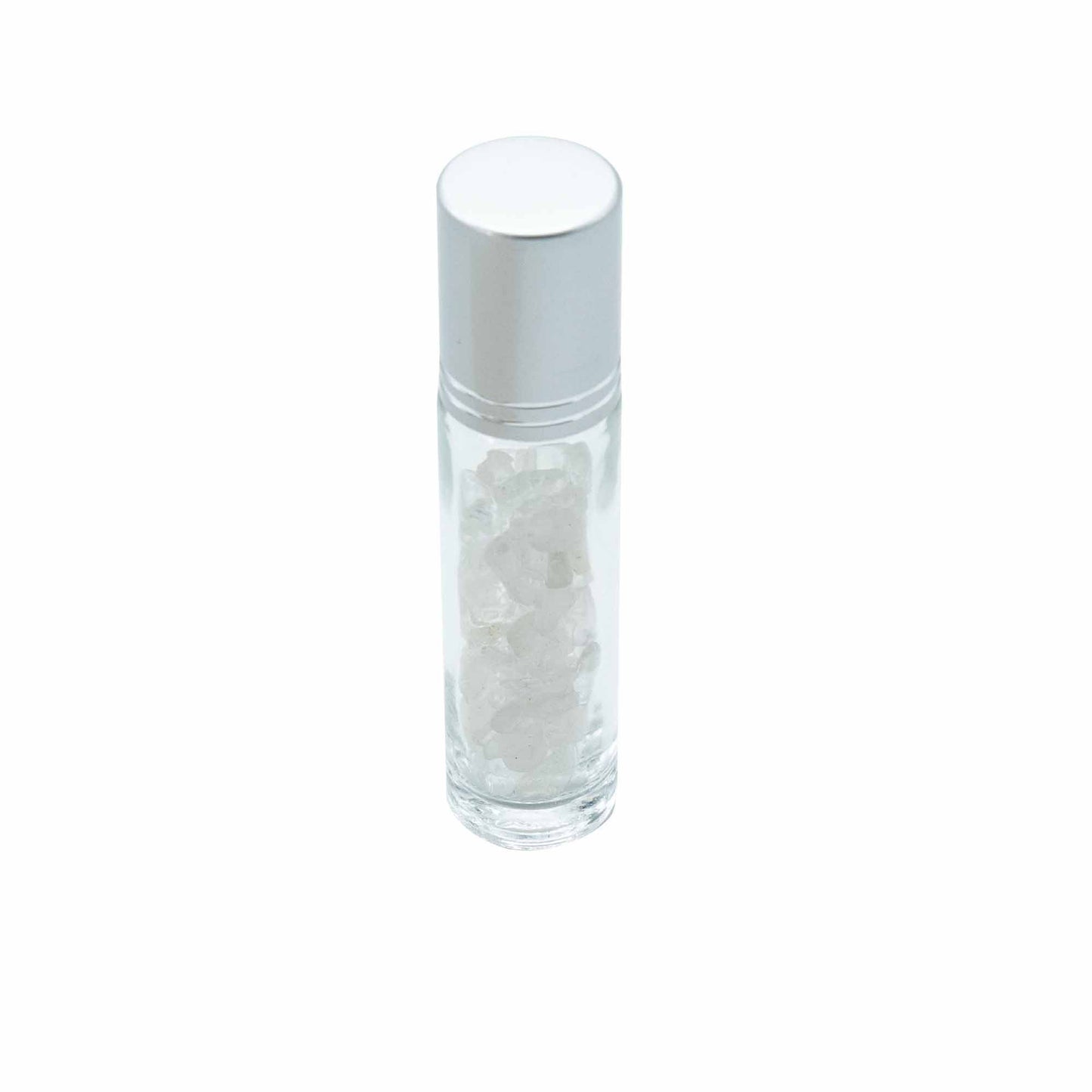 Edelstein ätherisches Öl Roll-On Flasche - Bergkristall - Silberkappe + Edelstein Rollkopf für 5ml Flasche - Bergkristall
