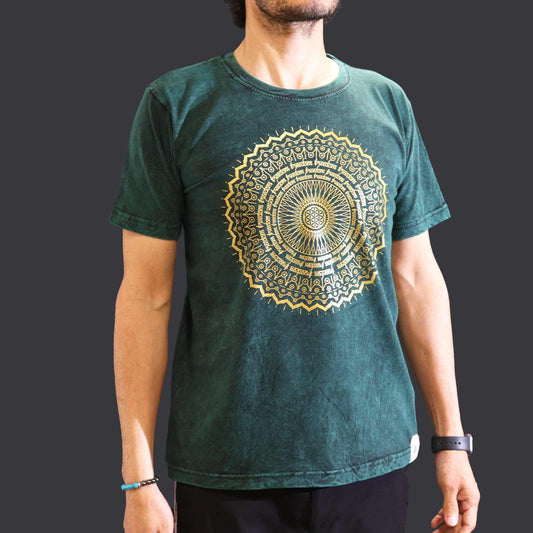 Mittleres Stein-Gewaschenes Mandala T-Shirt In Grün