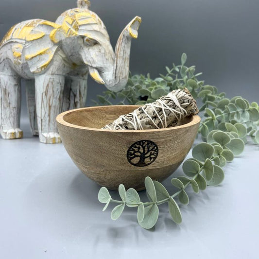Holz Räuchergefäß und Ritual Opfergaben Schale - Baum Des Lebens - 14x7cm