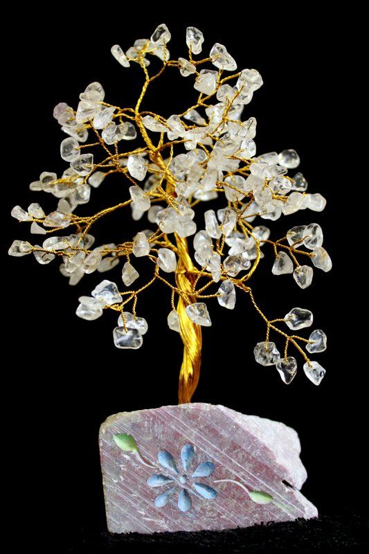 Rockkristall - 320 Steine Gemstone Bäume Handgefertigt Mit Edelstein Basis