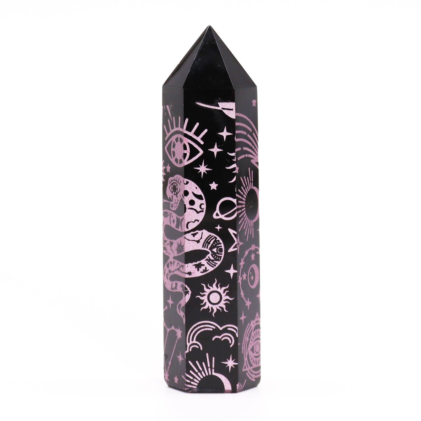 Schwarze Obsidian Punkte Ca 60-70 Gm 9 Cm Mystische Geschichte Rosa Pink