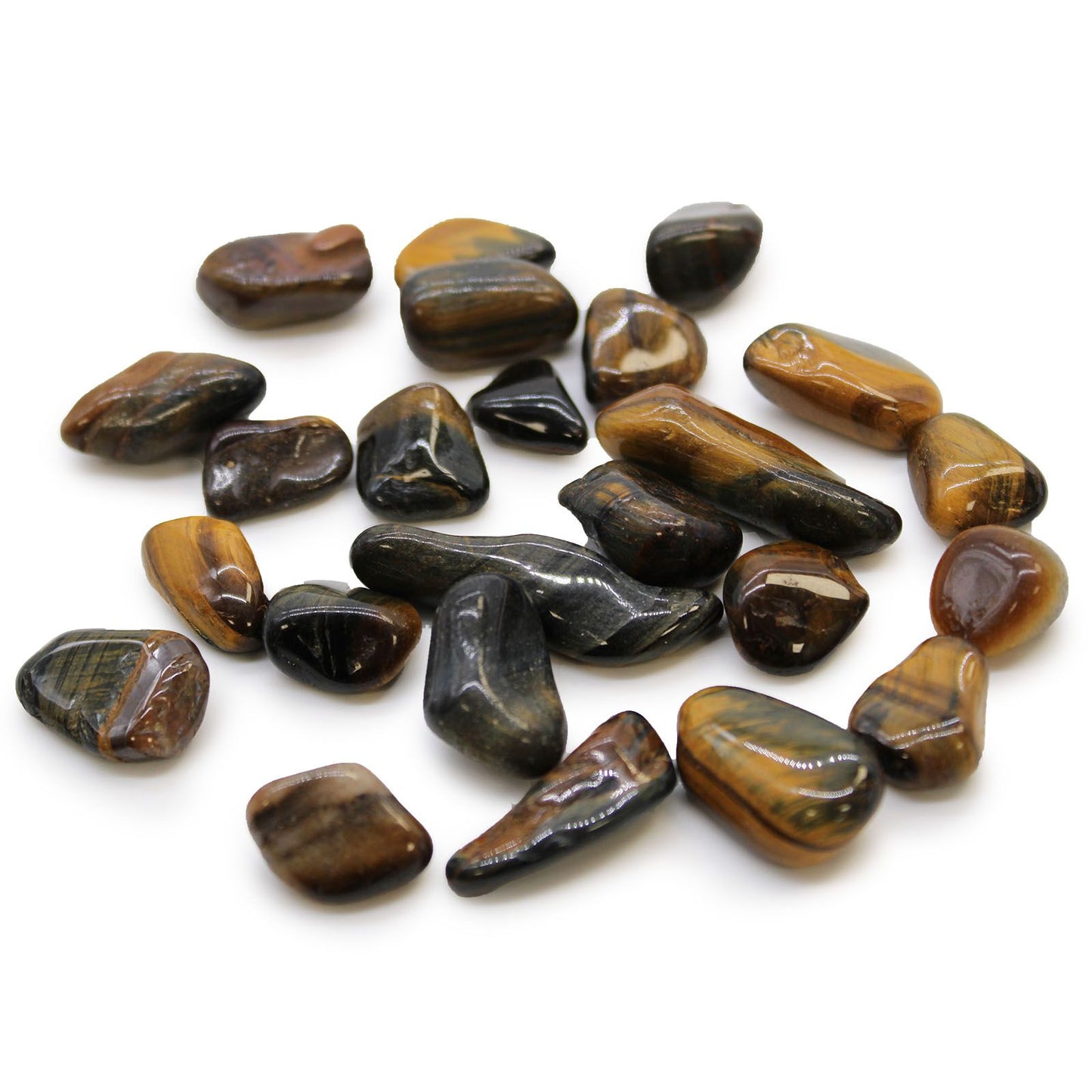 Beutel Mit 24 Kleinen Afrikanischen Tumbled Stones - Tigeraugen - Variegiert