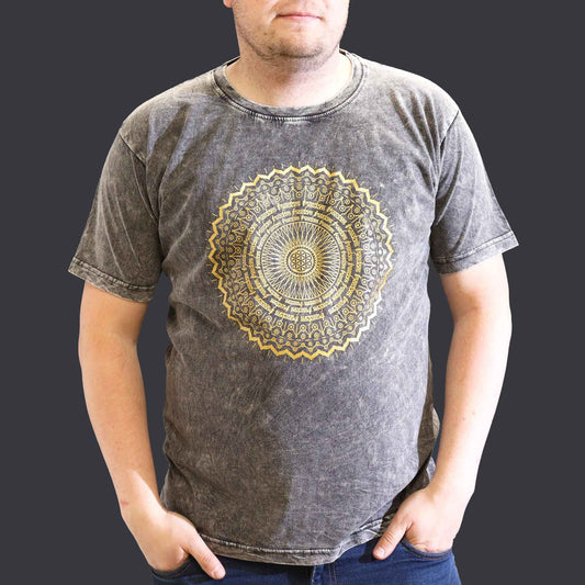 XL Stone Washed T-Shirt Mandala Dunkelgrau