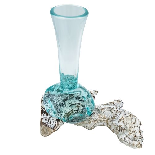 Geschmolzenes Glas auf Weißgewaschenem Holz Vase Mittelgröße