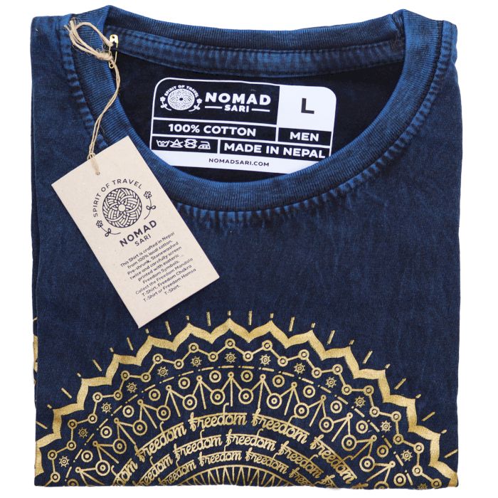 Großes Steinwasch Mandala T-Shirt Blau