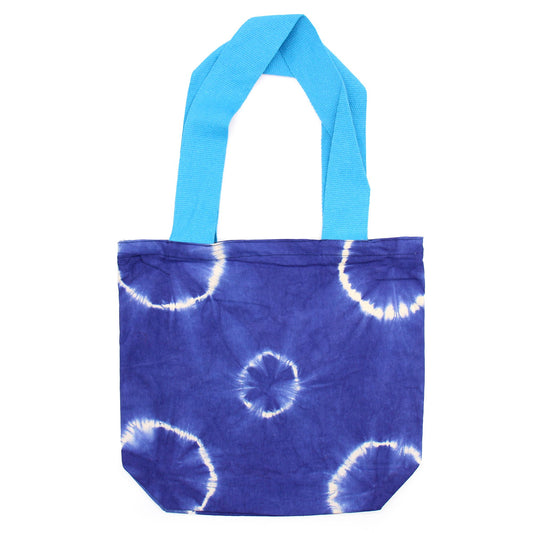Natürliche Tye-Dye Baumwolltasche 8oz 38x42x12cm Blaue Ringe Blaue Griffe