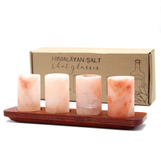 Set Mit 4 Himalaya Salz Schnapsgläsern Und Holz Servierständer