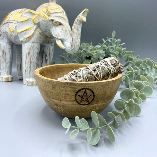 Holz Räuchergefäß und Ritualopfer Schale - Pentagon - 14x7cm