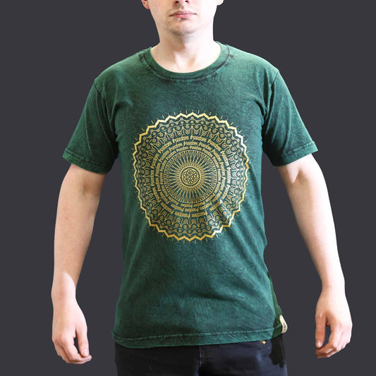Kleine Steingewaschene T-Shirt Mandala Grün