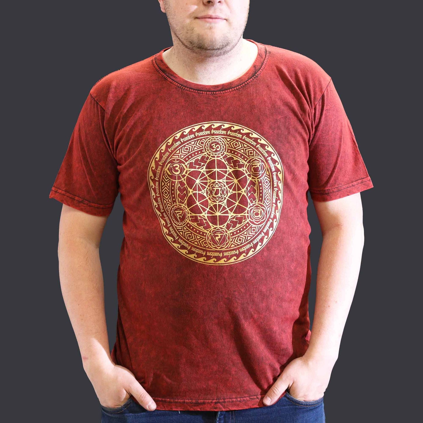 XLarge Stein Geschliffenes T-Shirt Chakra Maroon